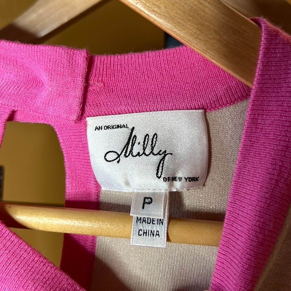 Milly Knit Small Colorblock Pattern Tan Pink Mini… - image 5